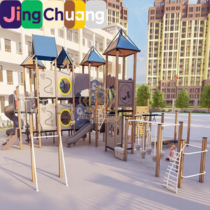 Grande combinaison de jeux d'extérieur pour maternelle : <span class=keywords><strong>toboggan</strong></span> <span class=keywords><strong>en</strong></span> plastique et <span class=keywords><strong>bois</strong></span>, structure d'escalade <span class=keywords><strong>en</strong></span> acier inoxydable et planche de PE pour enfants - Product Image 3