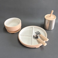 Assiette à ventouse pour bébé OEM, plat en céramique, compatible micro-ondes, écologique, sans BPA, bol d'alimentation pour enfants et tout-petits avec base en silicone