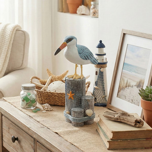 Mediterranean Seabird <b>Ornaments</b> Pine Wood Handmade 2-Piece Set Home Decoration - Product Image 2