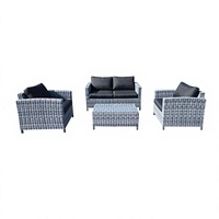 4-teiliges Garten-Sofa-Set Grau PE-Rattan Outdoor-Möbel Zweisitzer 2 Sessel und Glas-Couchtisch mit Kissen