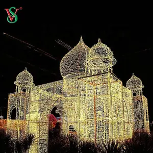 户外定制圣诞装饰照明大型巨型3D城堡主题灯购物中心展示