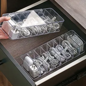 Transparent Plastic 8 Grids Data Cable Dust-proof Storage Box Desktop Wire Cable Organizer