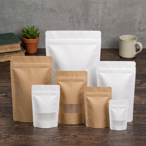 Custom Logo Stand Up Pouch Kraft Paper Black Resealable Zipper Top Food Grade Eco-friendly With Window Digital Printing Accepted - Product Image 1