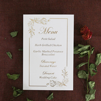 Tarjeta de Menú de Boda Minimalista en Papel Blanco, Personalizada con Estampado Dorado en Caliente, Borde Floral, Menú de Mesa para Banquete de Boda y Recepción