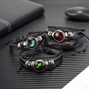 Punk fait à la main tressé corde réglable en cuir PU charme <span class=keywords><strong>Horoscope</strong></span> 12 signes du zodiaque Bracelet pour femmes hommes - Product Image 6