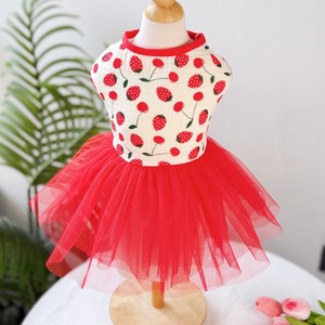 Robe tutu en coton pour animaux de compagnie avec motif fraise rouge et rose pour chats et chiens, vêtements printemps-été - Product Image 1