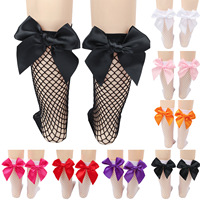 Chaussettes décontractées en maille pour enfants, style britannique, avec nœud pour fille, mi-mollet, pour la famille, courtes, en résille, cousues à la machine