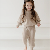 Kinder Extra Dickes Strickset 2-teilig Gerippte Verdickte Strickpullover und Hosen Unisex Übergroßes Strick-Top-Set für den Winter