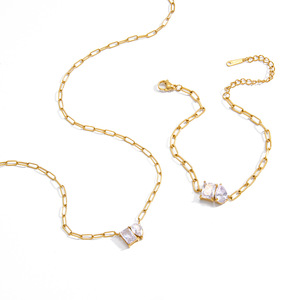 Conjunto de Collar de Cristal con Cadena Dorada y Detalles de Circonio, Joyería para Uso Diario de Mujer - Product Image 5