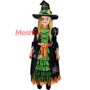 Costume de princesse MS pour Halloween, fête à thème, cosplay, chapeau, robe de sorcière verte mignonne pour filles - Product Image 1