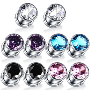 Paire de bouchons d'<span class=keywords><strong>oreille</strong></span> et de tunnels en acier inoxydable Piercing Expander Piercing Stretchers Plug <span class=keywords><strong>oreille</strong></span> jauges avec Zircon - Product Image 1