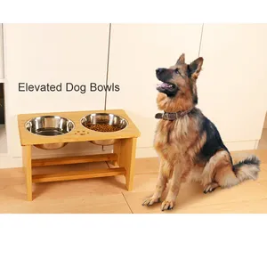 Fábrica Direct Supply Bamboo Elevated <span class=keywords><strong>Dog</strong></span> and Cat Alimentador com 2 Tigelas de aço inoxidável para alimentos e água para gatos e cães - Product Image 2