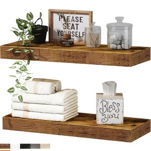 Bathroom Floating <b>Shelves</b> 16 Inch Set Of 2 Rustic Brown <b>Wall</b> <b>Mounted</b> <b>Shelf</b> Over Toilet Farmhouse Decor - Product Image 1