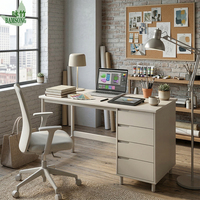 Bureau d'écriture en bambou durable avec 4 tiroirs de rangement pour petit bureau, bureau à domicile, appartement, mobilier de bureau