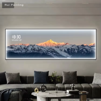 Horloge murale électronique créative haut de gamme en aluminium doré Rizhao Jinshan avec lampe et peinture pour la décoration du salon et de la chambre