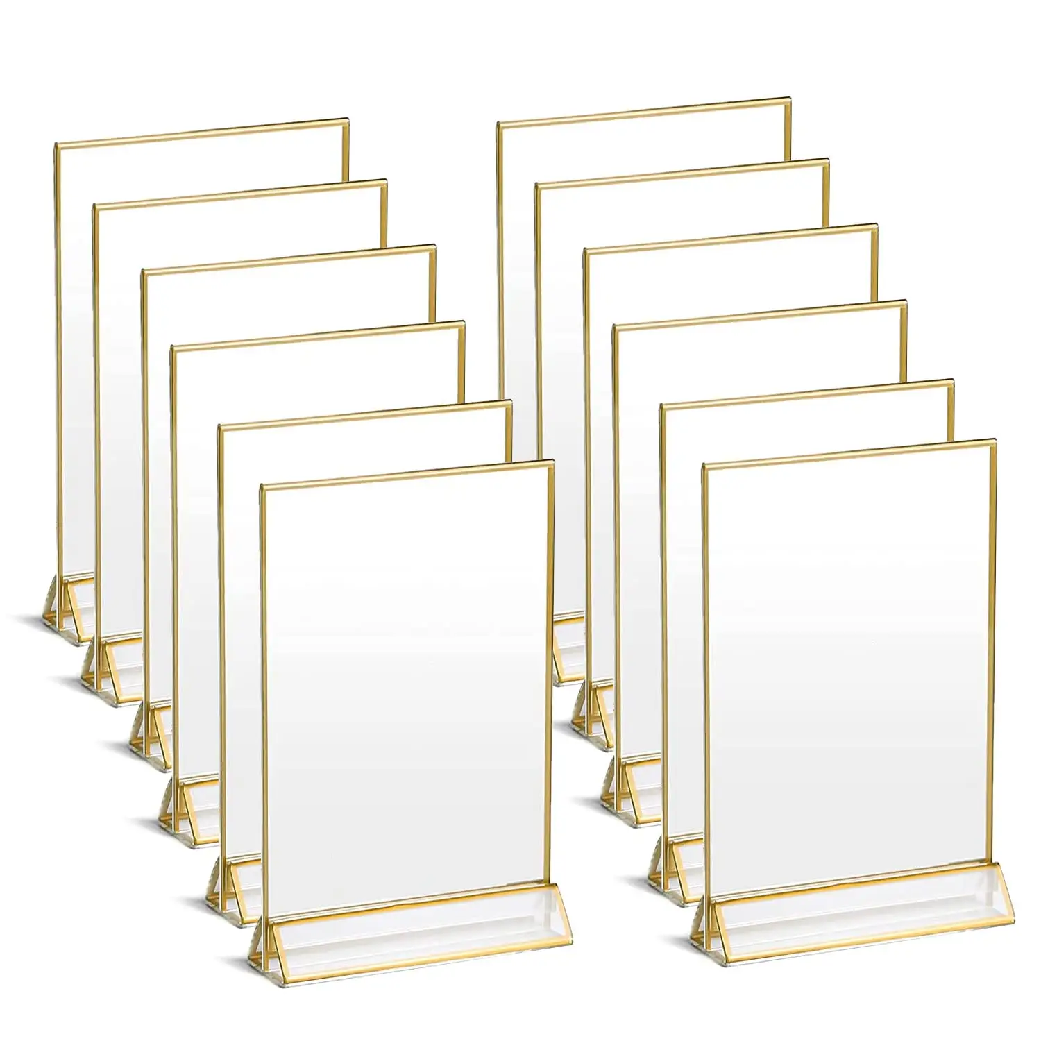 6 Pack Double Sided Acrylic Sign Holder Table Menu Display Stand Wedding Table Numbers Holders With Gold Borders