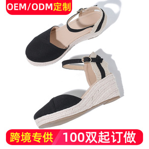 Sandalias de cuña Coco SILIYA con punta abierta, suela de paja, forro de microfibra, correa trasera, transpirables, cierre de hebilla, zapatos de mujer - Product Image 5