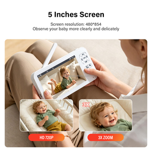 Video <strong>Babyphone</strong> Without WiFi 720P Resolution 5-inch Screen Night Vision &amp; Two-Way Audio - Product Image 2