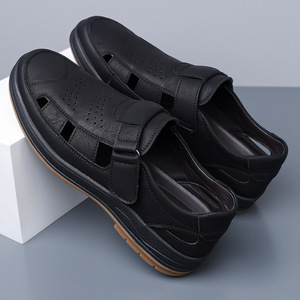 รองเท้าแตะลำลองผู้ชายแบบสวมหน้าร้อน ระบายอากาศได้ดี หนังแท้ ปิดด้วยเวลโคร พื้นยาง ไซส์ 47 48 รองเท้าสไตล์ Dad Shoes - Product Image 4