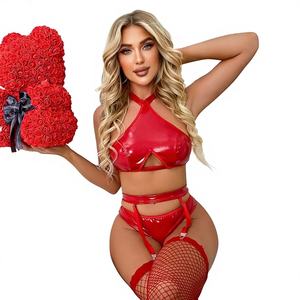 KISS ME ANGEL Bestseller: Set Lingerie Sexy Rosso Tentazione, Uniforme Diavoletto, Tessuto Non Tessuto, Reggiseno con Allacciatura al Collo - Product Image 1