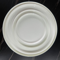 Assiettes de présentation plates en porcelaine fine blanche de style minimaliste pour steaks et pizzas, idéales pour mariages, restaurants et hôtels