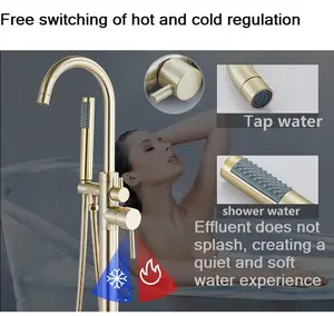 Preço de fábrica torneira de banheira de bronze dourada com alça única para banheira autônoma com chuveiro de mão