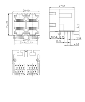 A través del agujero 2X2 Puerto RJ45 Hembra PCB Conector Ethernet Ángulo recto Conector hembra RJ45
