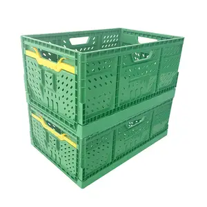 回收塑料水果蔬菜板条箱可折叠篮子折叠储物盒网状板条箱