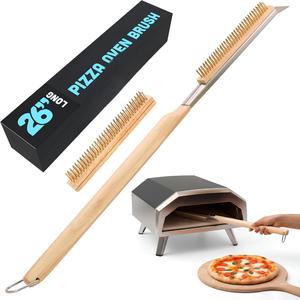 Cepillo de Limpieza para Horno de Pizza con Mango Largo y Raspador, Accesorios para Herramientas de Limpieza de Piedra para Pizza, Compatible con <span class=keywords><strong>Ooni</strong></span>, Gozney - Product Image 1