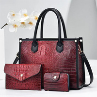 Damen Krokodilmuster PU-Leder Handtaschen-Set 3-teilig Schultertasche Große Kapazität Shopper Geldbörse Kartenhalter Mama-Tasche