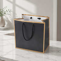 Sac cadeau réutilisable en papier noir avec bordure dorée, design personnalisé, sac de shopping pour marchandises de détail