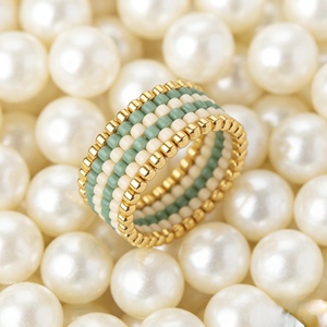 Namayo Women's Zambia Handmade Miyuki Beaded 18K Gold Plated Boho Geometric Band <b>Ring</b> - Product Image 6