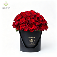 Boîte à fleurs en rose éternelle avec poignée, logo personnalisé, boîte cadeau rigide, matériaux recyclés, dorure à chaud, vente en gros