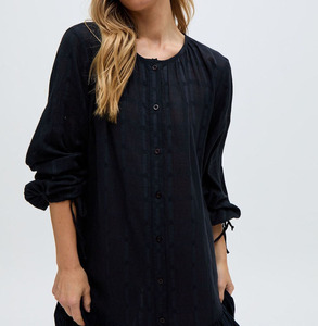 Vestido Camisero Midi de Primavera Verano, Estilo Floral, Cintura Natural, Algodón Bordado, Transpirable, Corte en A, Elegante, Cuello Redondo, Manga 3/4 - Product Image 4