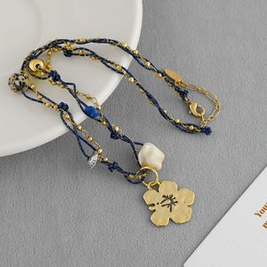 Hibiscus Island Series Collar Nuevo estilo de vacaciones nacionales chinas Cuerda tejida a mano Hibiscus Collar de clavícula - Product Image 4