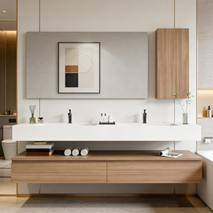 Meuble de salle de bain moderne avec miroir et évier, structure stable en panneaux multicouches, design de rangement, <span class=keywords><strong>à</strong></span> <span class=keywords><strong>prix</strong></span> avantageux - Product Image 1