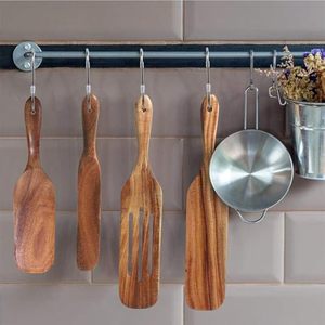 2 pezzi Set di legno di Acacia naturale utensili da cucina cucchiaio di legno e speroni per servire per mescolare e servire gli strumenti essenziali <span class=keywords><strong>del</strong></span> <span class=keywords><strong>cuoco</strong></span> - Product Image 6