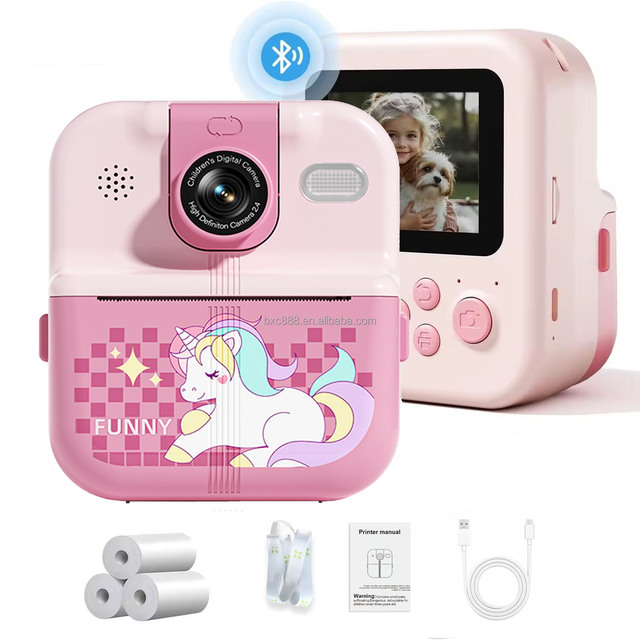 Camera Printer P02 Mini Digital Camera for Kids Toy Thermal Printer MicroSD Plastic 1080p Video MP3 2.4" Screen Instant Photo