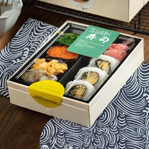 Boîte à repas rectangulaire en bois, emballage à emporter de Sushi, paquet de pièces