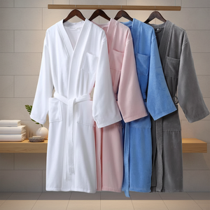 Peignoir romantique d'hôtel cinq étoiles 100% coton satiné épais col en V avec cordon de serrage blanc ODM longueur genou séchage rapide haute qualité - Product Image 1