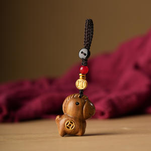 Collier pendentif porte-clés vintage en bois de santal et pièce de monnaie en cuivre, motif animal mignon, accessoires créatifs, chaîne courte pour télé<span class=keywords><strong>phone</strong></span> portable, pour femme - Product Image 6