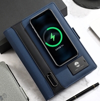 Carnet de Notes A5 en Cuir PU Personnalisé avec Recharge Sans Fil, Agenda, Banque d'Alimentation Multifonction et Logo Lumineux Rechargeable
