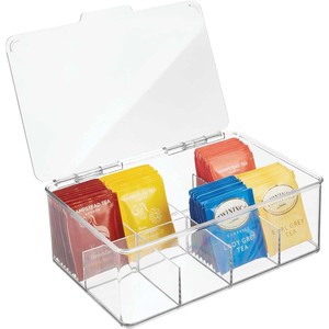 <strong>Square</strong> PlasticTea Bag Storage Container Hinge Lid Divided Organizer <strong>Bins</strong> for <strong>Kitchen</strong> Household - Product Image 2