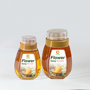 キャップ付き卸売プラスチックハニーボトル逆流ハニージャー透明食品300g500G1000Gプラスチック円筒形食品ボトル - Product Image 1