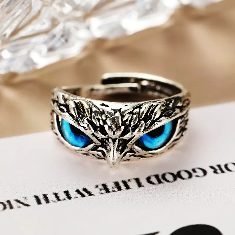 Funny Weird Men's And Women's Ring Jewelry Blue Eyed Owl Rings Adjustable Rings With Opening