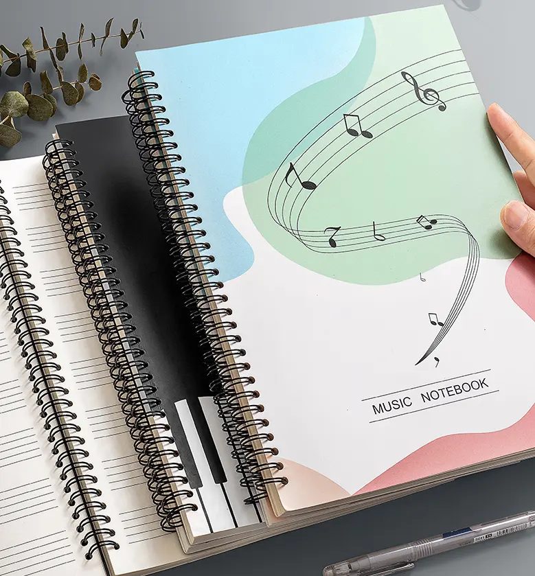 Factory wholesale hot sell music subject colored spiral wire -o exercise composition book journal notebook