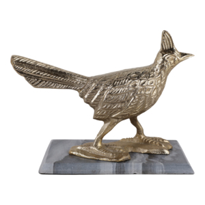 Scultura di uccello in metallo con base in marmo, ornamento decorativo per mensole e tavolini da caffè - Product Image 1