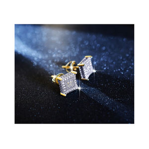 ต่างหูผู้ชาย ชุบทองคำ 14k รูปทรง<span class=keywords><strong>ส</strong></span>ี่เหลี่ยมประดับเพชร CZ - Product Image 1