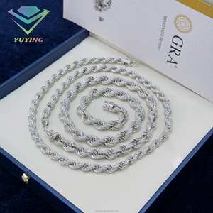 สร้อยคอ/กำไลข้อมือแบบคิวบา ฮิปฮอป ประดับเพชรโมอิสซาไนต์ VVS พร้อมใบรับรอง GRA เงินแท้ 925 ชุบทอง 18K  แบบสายเชือก  ผ่านการทดสอบเพชร 100% - Product Image 1