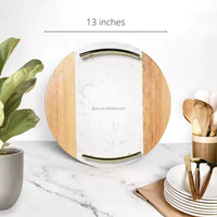 Napperon de table en marbre fait à la main pour restaurants assiette de service décorative en pierre naturelle avec assiette en bois